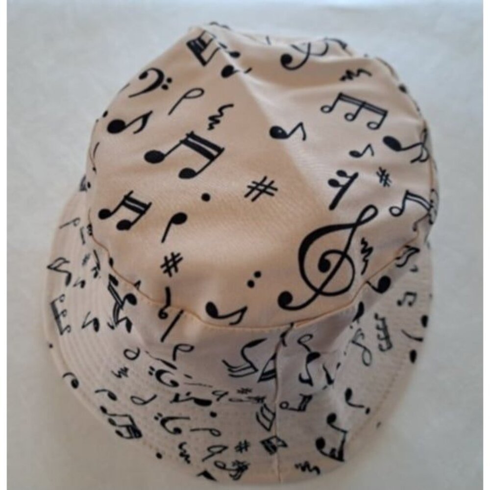 New Tan Khaki Musical Notes Bucket Hat Adult Summer One Size Music Teacher Band - Picture 2 of 4